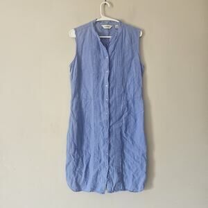 L.L. Bean Blue Linen Pintuck Sleeveless Shirt Midi Dress Size 10